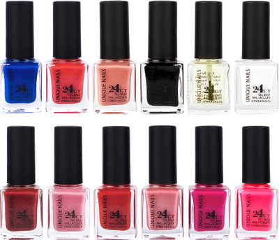 

Unique Nails Rich Color Gel Base Nail Polish combo 7487 multicolor(Pack of 12)