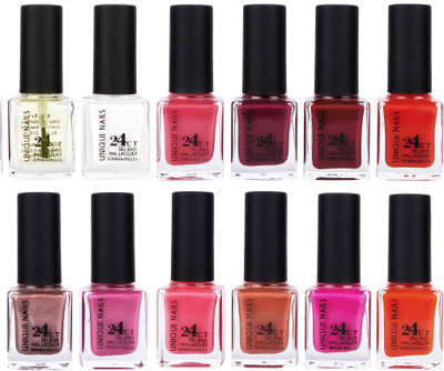 

Unique Nails Rich Color Gel Base Nail Polish combo 7531 Multicolor(Pack of 12)
