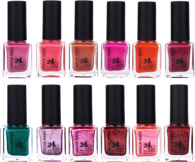 

Unique Nails Rich Color Gel Base Nail Polish combo 7568 Multicolor(Pack of 12)