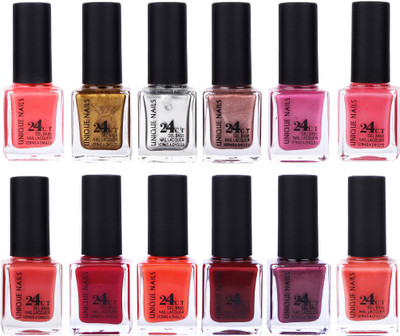 

Unique Nails Rich Color Gel Base Nail Polish combo 7507 multicolor(Pack of 12)