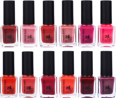 

Unique Nails Rich Color Gel Base Nail Polish combo 7542 multicolor(Pack of 12)