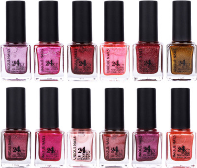 

Unique Nails Rich Color Gel Base Nail Polish combo 7524 multicolor(Pack of 12)
