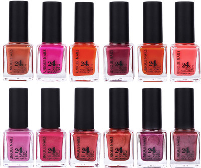 

Unique Nails Rich Color Gel Base Nail Polish combo 7513 Multicolor(Pack of 12)