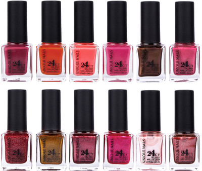 

Unique Nails Rich Color Gel Base Nail Polish combo 7573 Multicolor(Pack of 12)