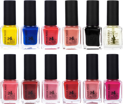 

Unique Nails Rich Color Gel Base Nail Polish combo 7486 multicolor(Pack of 12)
