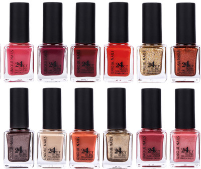 

Unique Nails Rich Color Gel Base Nail Polish combo 7493 Multicolor(Pack of 12)