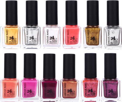 

Unique Nails Rich Color Gel Base Nail Polish combo 7555 multicolor(Pack of 12)