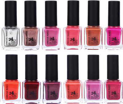 

Unique Nails Rich Color Gel Base Nail Polish combo 7509 multicolor(Pack of 12)