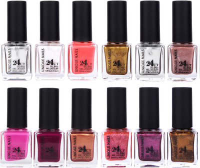 

Unique Nails Rich Color Gel Base Nail Polish combo 7556 Multicolor(Pack of 12)