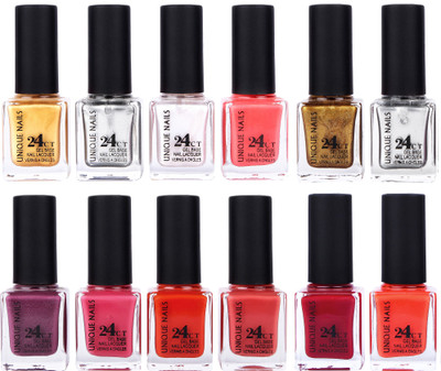 

Unique Nails Rich Color Gel Base Nail Polish combo 7504 multicolor(Pack of 12)