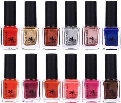 

Unique Nails Rich Color Gel Base Nail Polish combo 7536 Multicolor(Pack of 12)