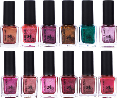 

Unique Nails Rich Color Gel Base Nail Polish combo 7522 multicolor(Pack of 12)