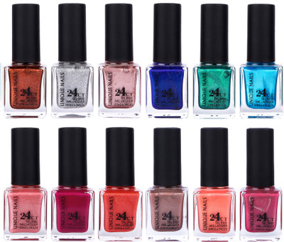 

Unique Nails Rich Color Gel Base Nail Polish combo 7498 Multicolor(Pack of 12)