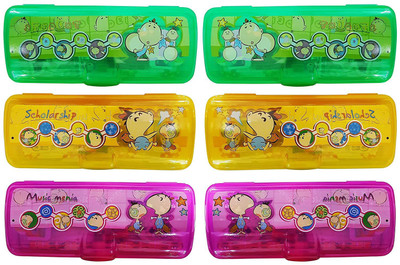 

AASA pencil kit cartoon Art Plastic Pencil Boxes(Set of 6, Multicolor)