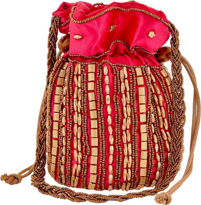 

DsGifts Designer Potli Bag with Hand Embroidered Beadwork For Women and Girls, Magenta Color Silk Fabric (Single Potli Bag) Potli(Pink)