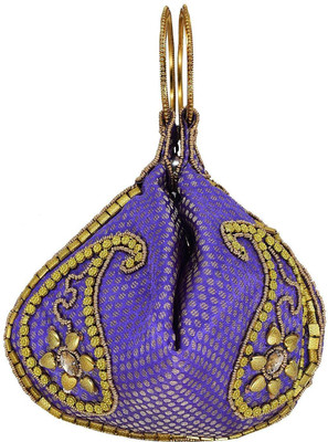 

Bagaholics Ethnic Raw Silk Potli Batwa Pouch Bag with Dense Metal Bead work Potli(Purple)