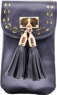 

Bagaholics Ethnic Saree Clutch Leather Fringes Mobile Pouch Phone Sling Cover With Waist Clip Ladies Purse Gift For Women Mobile Pouch(Black)