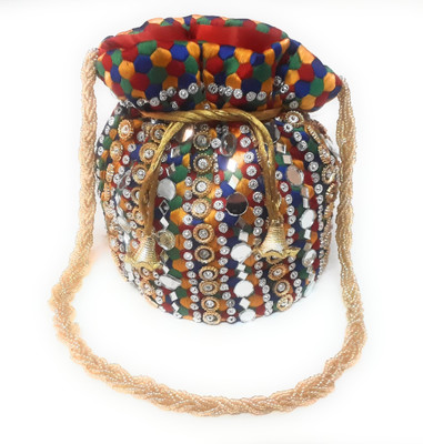 

Unique Fashion Mirror Design Multi-Color Potli Bag with Pearls & Beads Drawstring Potli(Multicolor)