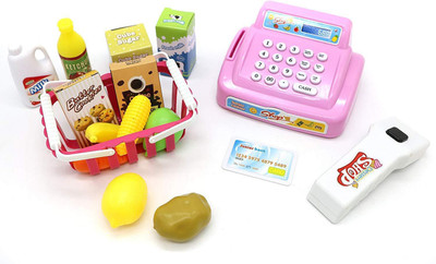 

Happy GiftMart 26 Pcs Shopping Toy Set Battery Operated Cash Register Making Real Sounds Cashier Toy Cash Register Playset | Pretend Play Set for Kids