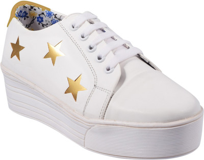 

Trendy Women's 3 S Star (Golden) Heel (2 Inch) Sneakers For Women(White
