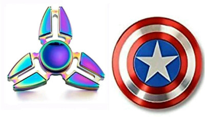 

YAMAMA Captain Shield And Triangle Rainbow Metal Hand Spinner Fidget Stress Reducer Anti Anxiety Pack Of Two For Kids(Multicolor)