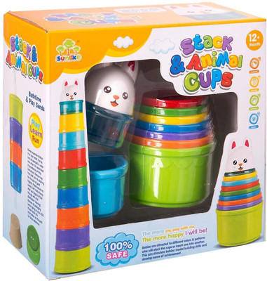 

M-Alive 9pcs Stacking Cups Color Full Toddler Activity Toy Kit Stack's & Nesting Cup's With Letters Numbers Figure(Multicolor)