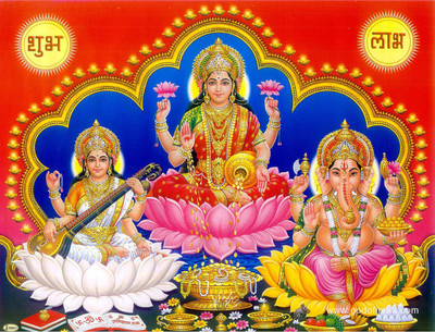 AH Decals 60 cm Goddess Laxmi Saraswati Self Adhesive Sticker(Pack of 1)