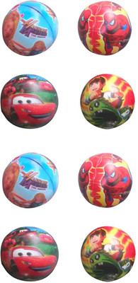 PTCMart Multicolour Mix Cartoon Printed Soft Balls Set of 8pcs - 14 cm(Multicolor)