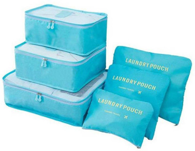 

PackNBuy 6 Pc Set Travel Organizer Clothes Luggage Bag Cosmetics Makeup Laundry Pouch(Blue)