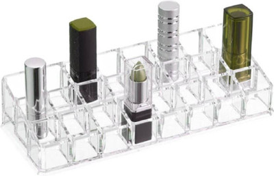 

MOHAK 24 Section Acrylic Cosmetic Make Up Lipstick, Lipgloss, nailpolish, Perfume Organiser Holder NA Vanity Box(Transparent)