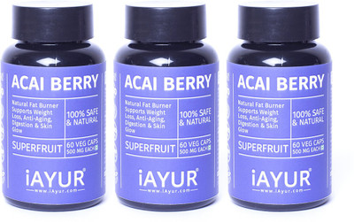 

iAYUR Acai Berry Extract (Pack of 3) 100% Potent, Pure & Safe 500 Mg(180 No)