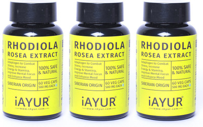 

iAYUR Rhodiola Rosea Extract (Pack of 3) 100% Potent, Pure & Safe 500 Mg Extract(180 No)