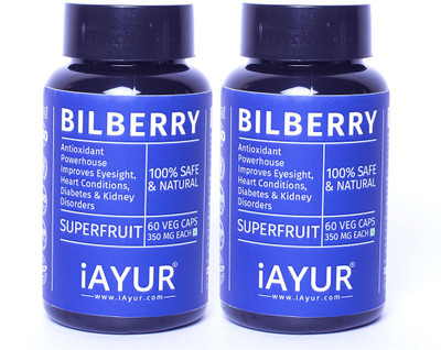 

iAYUR Bilberry Extract (Pack of 2) 100% Potent, Pure & Safe 350 Mg(120 No)