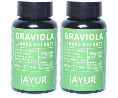 

iAYUR Graviola (Soursop) Extract (Pack of 2) 100% Potent, Pure & Safe 500 Mg(120 No)