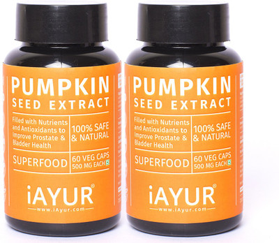 

iAYUR Organic Pumpkin Seeds Extract (Pack of 2) 100% Potent, Pure & Safe 500 Mg(120 No)
