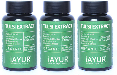 

iAYUR Organic Tulsi Extract (Pack of 3) 100% Potent, Pure & Safe - 500 Mg Extract(180 No)