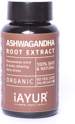 

iAYUR Organic Ashwagandha Extract Tested & Certified 100% Potent, Pure & Safe 500 Mg(60 No)