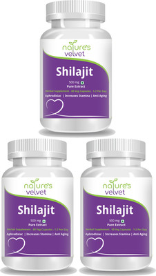 

Natures Velvet Lifecare Shilajit Pure Extract for Youth and Stamina 500 mg, 60 Veggie Capsules - Pack of 3(180 No)