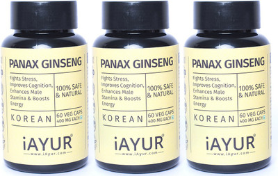 

iAYUR Ginseng (Panax Korean) Extract (Pack of 3) 100% Potent 400 Mg Extract(180 No)