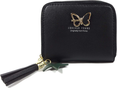 

SB Women Black Artificial Leather Wallet(4 Card Slots), Butterfly black