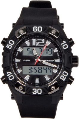 

Dunlop DUN-283-G01 Dunlop Sports Watch Black Dial Black Bezel Premium Black Silicon Strap Japan Analog-Digital 100 m water resistant Men's Unisex WatchSports Watch - For Men