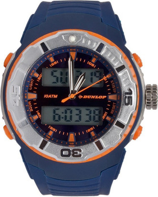 

Dunlop DUN-284-G03 Dunlop Sports Watch Black Dial Orange Bezel Premium Silicon Blue Strap Japan Analog-Digital 100 m water resistant Men's Unisex Watch Watch - For Men