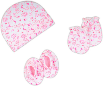 

Offspring Pink Jungle Baby Cap Mittens Booties Combo Set(Pink)