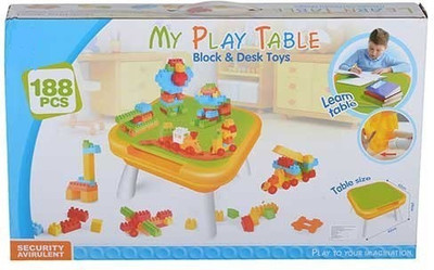 

Planet of Toys My Play Portable Toddler Table and Stool with 188 Pcs Educational Learning Blocks for Kids, Children(Multicolor)
