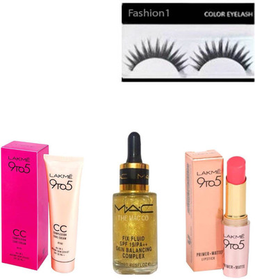 

FASHION 1 Combo set of fix fluid serum, 9to5 complexion care cream,primer matte lipstick with eyelashes (set of 4)(Set of 4)