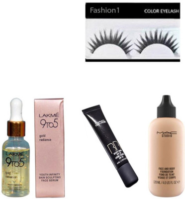FASHION 1 COMBO KIT BEST EYELASH,9 TO 5 SERUM MAC FOUNDATION AND PREP+PRIME BB(Set of 4)