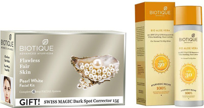 

BIOTIQUE BIO Bio Pearl White Facial Kit, Bio Aloe Vera 30 SPF Soothing Face Lotion(Set of 2)