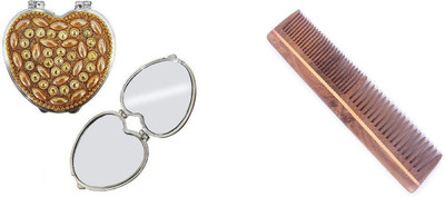 

BOXO Perfect Diwali & Karwa Chauth Gift For Wife Stylish Folding Compact Mirror For Makeup And Neem Wood Comb For Home And Travel Use(Set of 2)