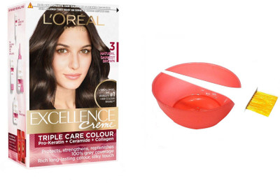 

L'Oreal excellence creme Hair Colour (3 Natural Darkest Brown) + Bowl & Brush(Set of 01)