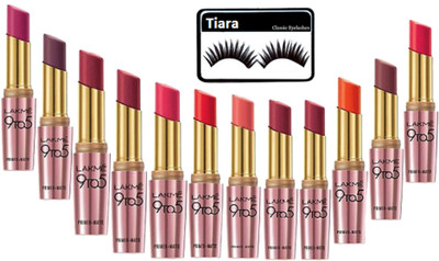 

tiara Eyelashes , Lakme Primer matte Lipstick(Set of 13)